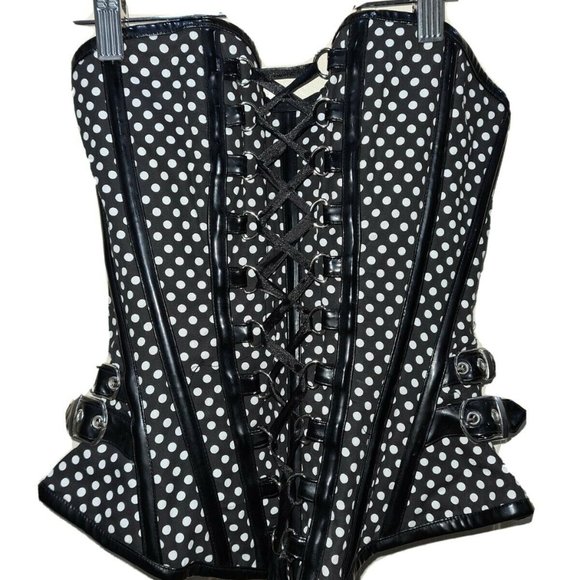 Tripp nyc Tops - Burlesk Black Polka Dot Corset Buckle Steel Goth Rockabilly Lace Overbust Size M
